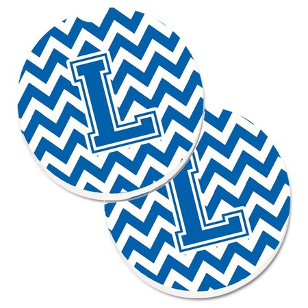 Carolines Treasures Letter L Chevron Blue and White Set of 2 Cup Holder Car Coaster CJ1056-LCARC